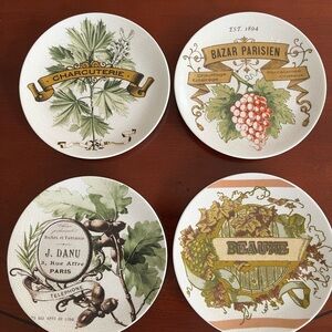 Pottery Barn French Inspired Decorative 7” Plate Set - Green and Brown